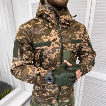 Чоловіча утеплена Куртка Soft-shell з липучками під шеврони та манжетами піксель розмір L