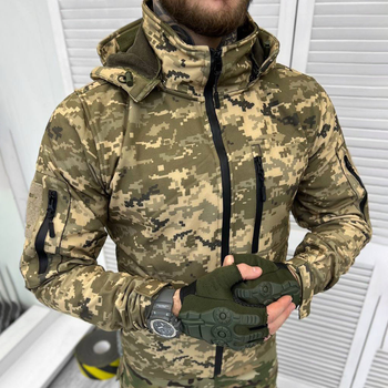Чоловіча демісезонна Куртка SoftShell з капюшоном та додатковими кишенями піксель розмір 2XL