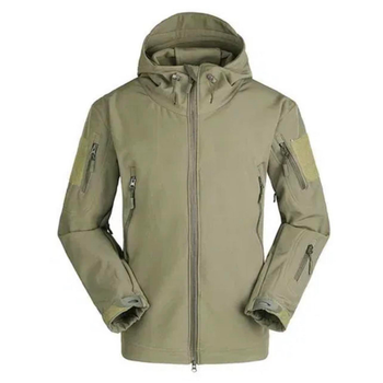 Мужская демисезонная Куртка с капюшоном Softshell Shark Skin 01 на флисе до -10°C олива размер XXL