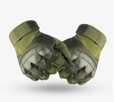 Плотные демисезонные перчатки на меху с защитными накладками и сенсорными пальцами хаки размер XXXL
