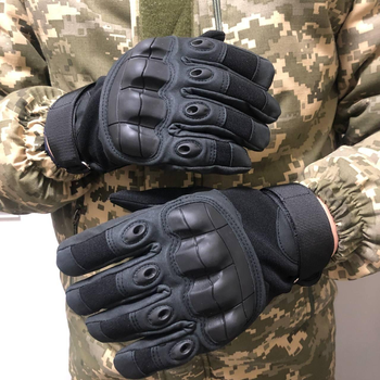Плотные сенсорные перчатки с мембраной и защитными накладками черные размер XXL