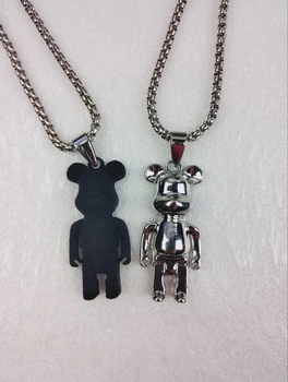 Парні кулони Ведмедики у стилі Bearbrick чорний+сріблястий на ланцюжках