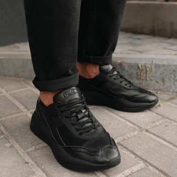 Мужские кожаные Кроссовки Игнис с ортопедической стелькой черные размер 44