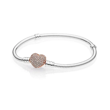 Серебряный браслет для шармов Пандора основа "Сердце" 586292CZ.16