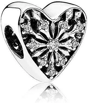 Серебряный шарм Пандора "Сердце снежинка" 791996CZ.