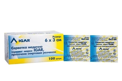 Спиртові салфетки медичні для ін'єкцій IGAR №100 6х3 см