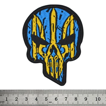 Нашивка на липучці Череп Punisher із Тризубом (жовто-блакитний)