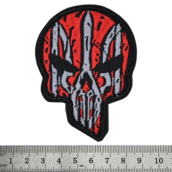 Нашивка на липучці Череп Punisher із Тризубом (червоно-сірий)