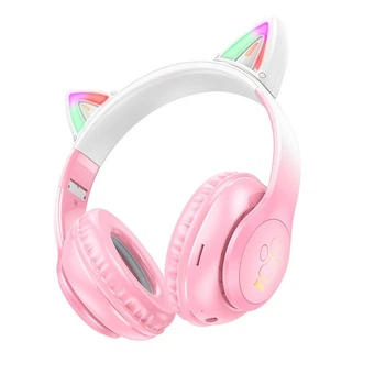 Беспроводные Bluetooth наушники с микрофоном HOCO Cat ears BT headphones (BT5.3, AUX/TF, 10h). Pink