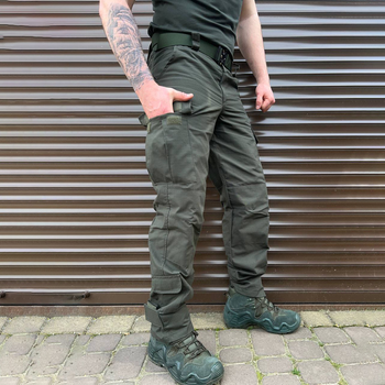Чоловічі міцні Штани із накладними кишенями / Щільні Брюки ріп-стоп олива розмір 2XL