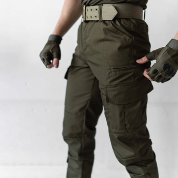 Чоловічі Штани Ріп-стоп з кишенями під наколінники / Брюки з середньою посадкою хакі розмір 4XL