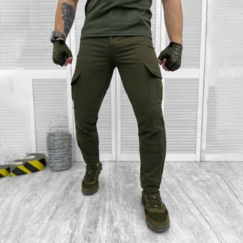 Чоловічі щільні Штани із відсіками для Наколінників / Еластичні Брюки ріп-стоп олива розмір XL