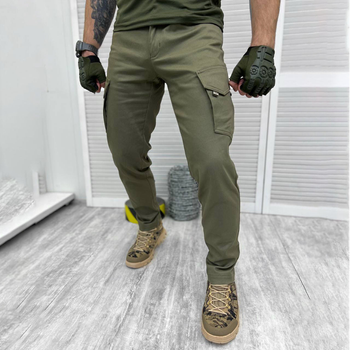 Чоловічі щільні Штани з накладними кишенями / Еластичні бавовняні Брюки олива розмір S