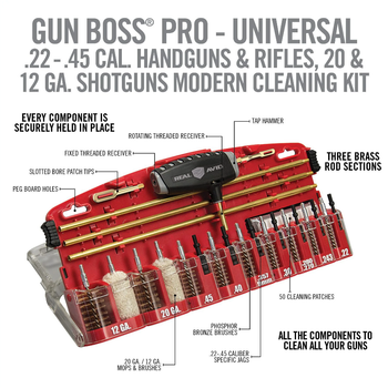 Набір для чищення зброї Real Avid Gun Boss Pro Universal Cleaning Kit калібру 0.22 - 0.45, 20/12 GA