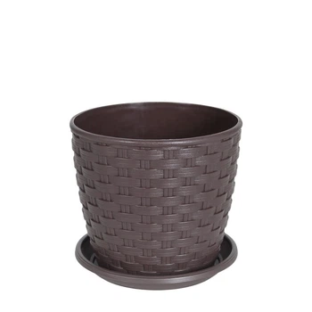 Горшок для цветов пластиковый Алеана Ротанг с подставкой коричневый 4,1л PA4325-4
