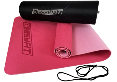 Коврик для йоги, спорта, фитнеса EasyFit TPE+TC 183х61x0.6 cм двухслойный + Чехол розовый cо св.розовым