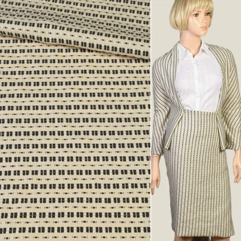Ткань этно белая с черными стежками полосами, ш.140 (22805.006)