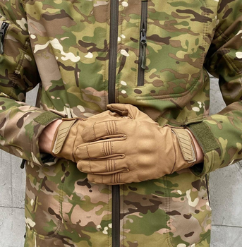 Плотные сенсорные перчатки SoftShell с прорезиненным покрытием и защитными накладками койот размер XL