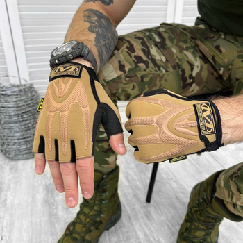 Плотные беспалые Перчатки Mechanix M-pact с защитными резиновыми накладками и вставками TrekDry койот размер