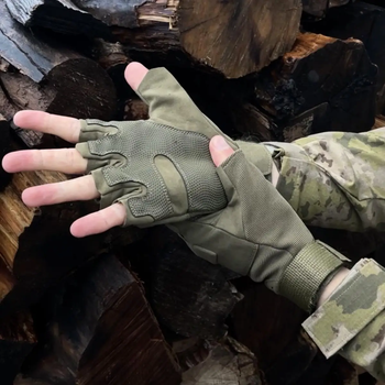 Перчатки с открытыми пальцами с антискользящими накладками хаки размер XL