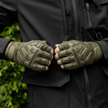 Плотные беспалые Перчатки Force с защитными резиновыми накладками хаки размер XL