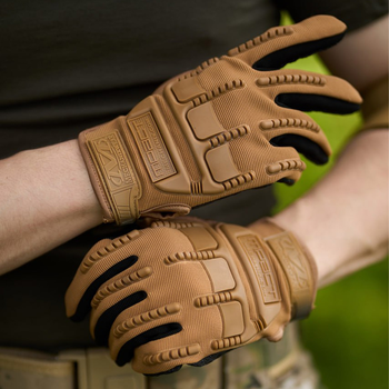 Плотные перчатки M-Pact с защитными накладками из ABS-пластика и антискользящими ладонями койот размер