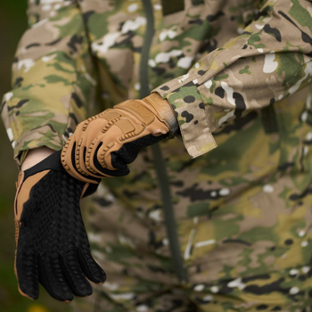 Плотные перчатки M-Pact с защитными накладками из ABS-пластика и антискользящими ладонями койот размер