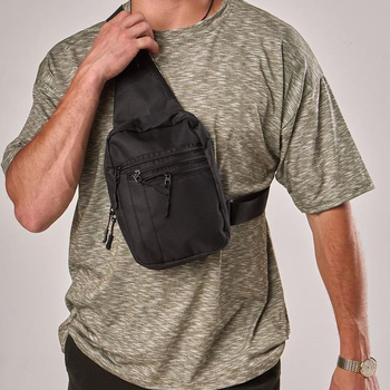 Нагрудная сумка-мессенджер Cordura с 6 карманами / Слинг с регулируемым ремнем черный