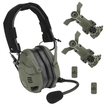Активні Навушники HD-16 із шумозаглушенням та кріпленням на Шолом олива