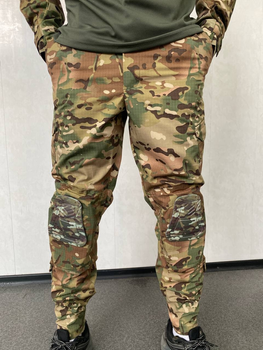 Летние штаны военные мультикам с наколенниками рип-стоп L