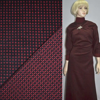 Пальтовая ткань с ворсом 2х-стор. горох клетка красные на черном фоне, ш.150 (11604.009)