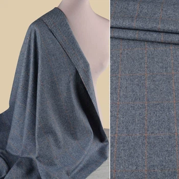 Полушерсть костюмная HARRIS TWEED синяя в коричневую клетку ш.155 (18341.004)