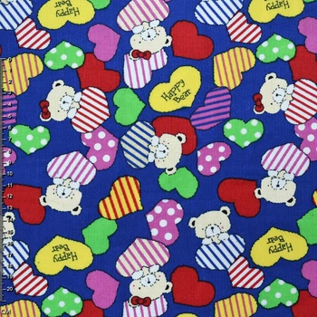 Микровельвет синий (ультра) c cердцами и мишками Happy Bear ш.112 (10724.042)