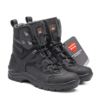 Универсальные кожаные Берцы с мембраной / Демисезонные Ботинки на двухкомпонентной подошве черные размер 48