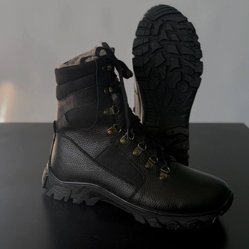 Утеплені Берці з натуральної шкіри / Зимові черевики з підкладкою Airtex у чорному кольорі розмір 47