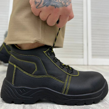 Кожаные мужские Ботинки с металлическим носком и дышащей подкладкой черные размер 42