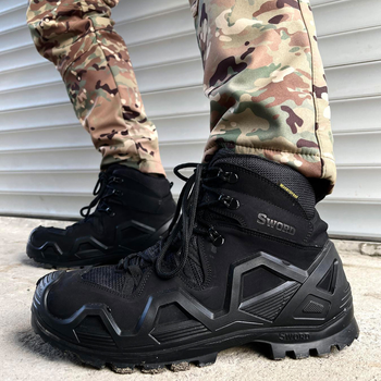 Демисезонные мужские Ботинки Single Sword с мембраной / Нубуковые водонепроницаемые Берцы черные размер 44