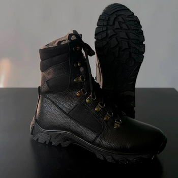 Утепленные Берцы из натуральной кожи / Зимние ботинки с меховой подкладкой в черном цвете размер 38