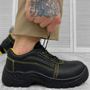 Чоловічі шкіряні Черевики із металевим носком та дихаючою підкладкою чорні розмір 46