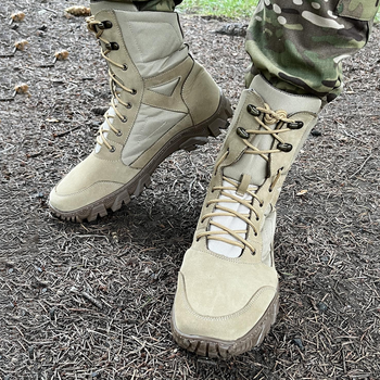 Мужские Кожаные Ботинки с мембраной на резиновой подошве / Демисезонные Берцы койот размер 45