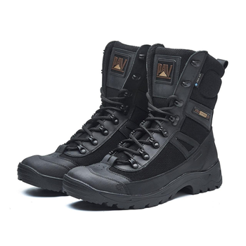 Мужские кожаные Берцы с водонепроницаемой мембраной / Летние Ботинки на термопластической подошве черные