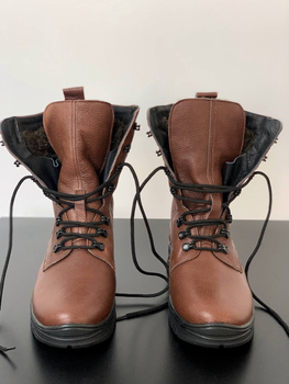 Зимові Берці Яструб з натуральної шкіри з хутряною підкладкою / Високі утеплені черевики коричневі розмір 39