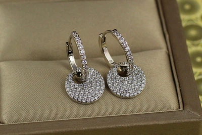 Сережки Xuping Jewelry монетка на колечку з фіанітів 2.2 см сріблясті