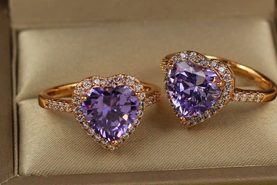 Кільце Xuping Jewelry серце океану з фіолетовим каменем р 20 золотисте