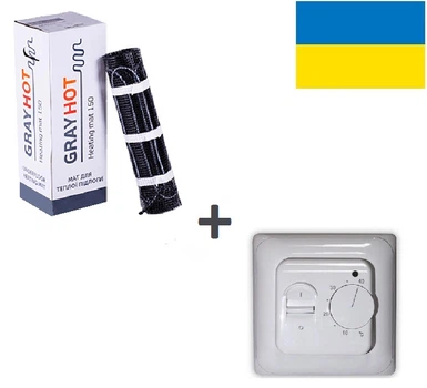 Нагревательный мат двухжильный Grayhot с терморегулятором RTC70 1,3 м2 (186 Вт)