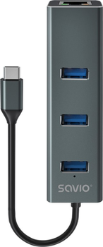 USB-хаб Savio AK-57 3-портовий концентратор USB-C 3.1 GEN 1 з адаптером RJ-45 Gigabit Ethernet (SAVAK-57)