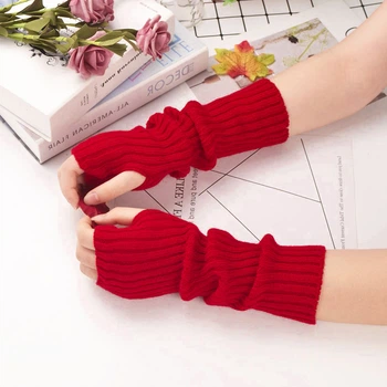 Митенки яркие в рубчик красные One Size