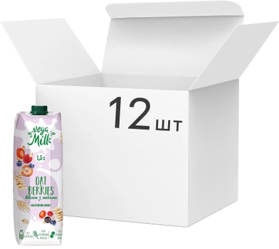 Упаковка напитка растительного Vega Milk овсяного с ягодами ультрапастеризованного 950 мл х 12 шт (4820192262224)