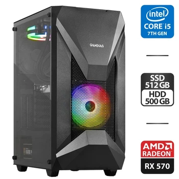 Игровой компьютер Gamdias Athena E1 Elite Tower NEW / Intel Core i5-7400 (4 ядра по 3-3.5 GHz) / 16GB DDR4 / 512GB SSD + 500 GB HDD / Radeon RX 570, 8GB GDDR5, 256-bit / 500W NEW / HDMI + Кабели, беспроводная мышка, Wi-Fi адаптер б/у