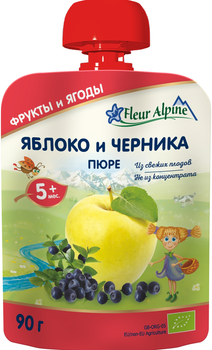 Фруктово-ягідне органічне пюре Fleur Alpine Яблуко і Чорниця 90 г (5024688001130)
